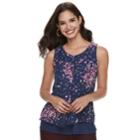 Women's Elle&trade; Print Split-front Tank, Size: Xl, Blue (navy)
