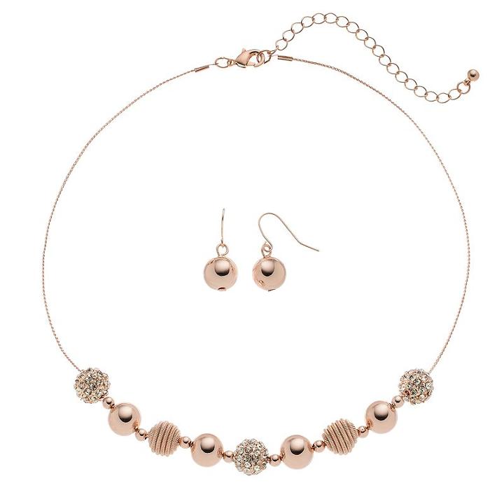 Apt. 9&reg; Coil Bead Necklace & Drop Earring Set, Women's, Light Pink