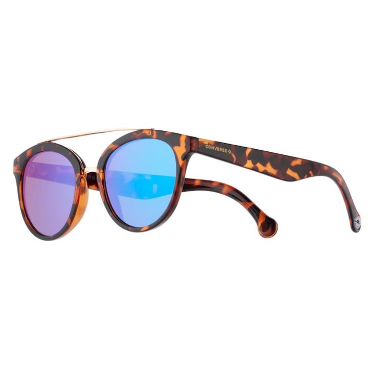 Converse 51mm Women's Modified Round Mirrored Sunglasses, Brown