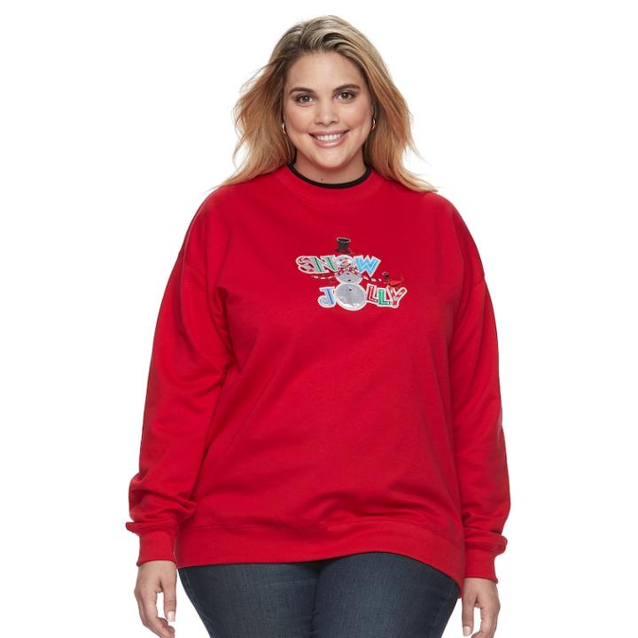 Plus Size Women's Mccc Holiday Fleece Top, Size: 2xl, Brt Red