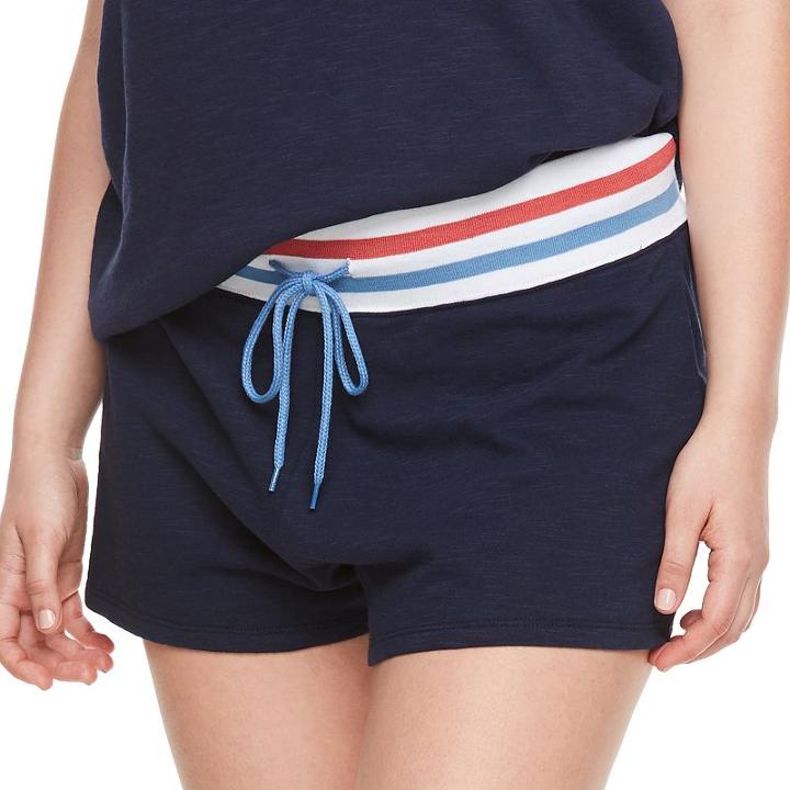 Madden Nyc Juniors' Plus Size Drawstring Varsity Shorts, Girl's, Size: 2xl, Blue (navy)
