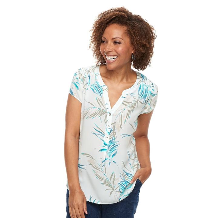 Petite Croft & Barrow&reg; Pleated Shoulder Henley Top, Women's, Size: Xl Petite, Light Blue