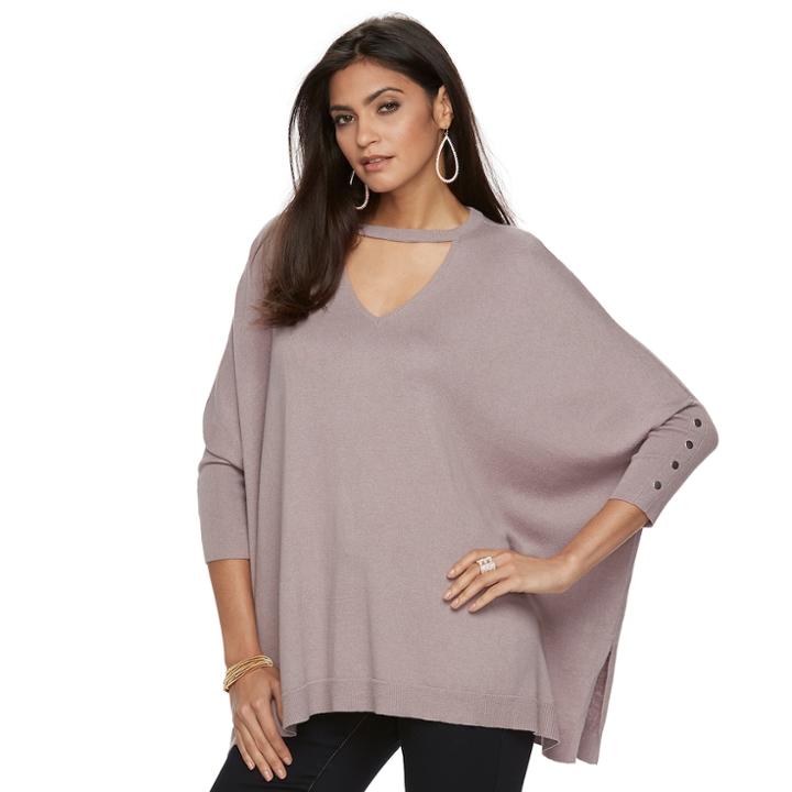 Women's Jennifer Lopez Choker Neck Caftan Sweater, Size: L/xl, Brt Purple