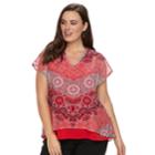 Plus Size Dana Buchman Mixed Media Top, Women's, Size: 3xl, Red