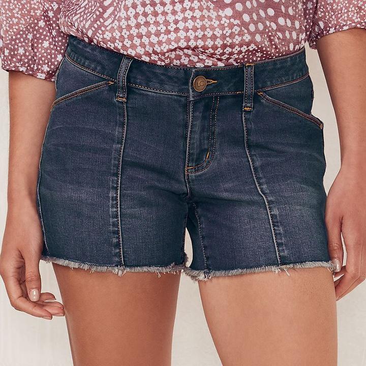Women's Lc Lauren Conrad Fringe Jean Shorts, Size: 16, Dark Blue