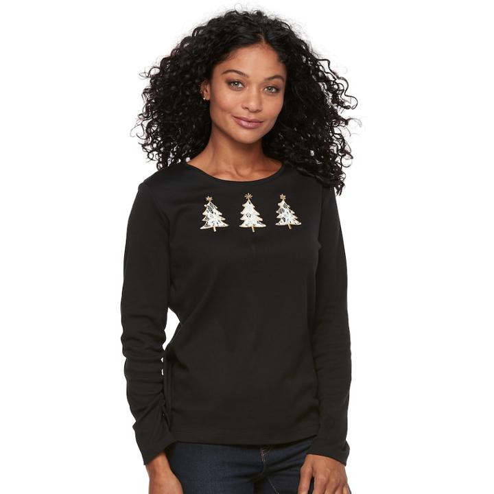 Petite Croft & Barrow&reg; Holiday Shine Tee, Women's, Size: L Petite, Oxford