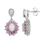 Sterling Silver Lab-created White Opal & Lab-created Pink Sapphire Halo Earrings, Women's