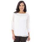 Women's Ab Studio Embroidered Smocked Top, Size: Small, White Oth