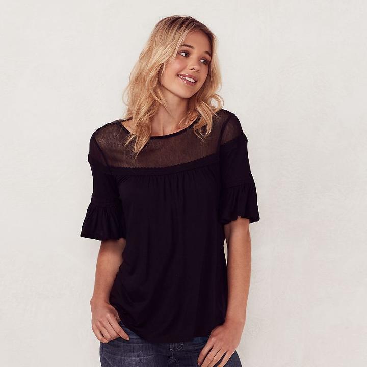 Women's Lc Lauren Conrad Mesh Flutter Top, Size: Medium, Black