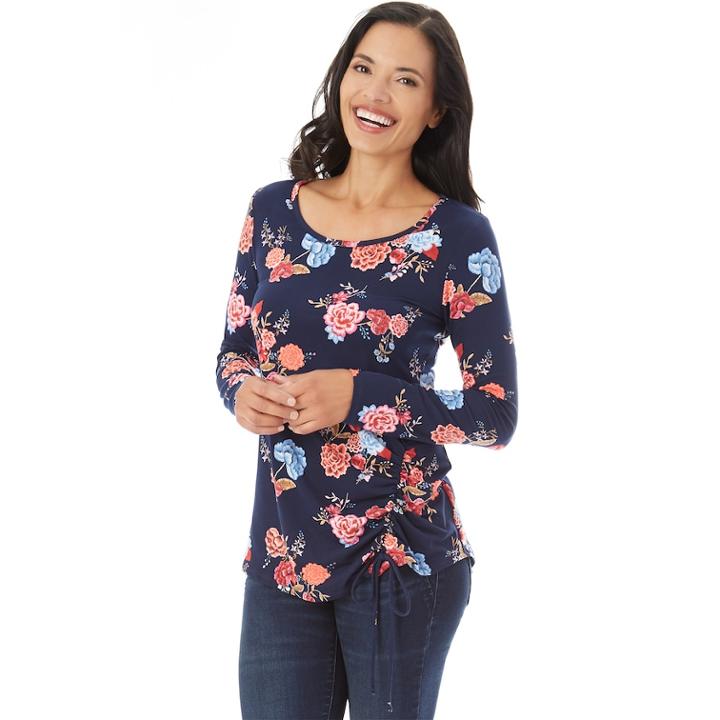 Women's Apt. 9&reg; Drawstring Tee, Size: Medium, Navy Floral
