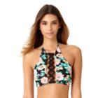 Juniors' California Sunshine Lace-up Floral High-neck Bikini Top, Women's, Size: Small, Leading Lady