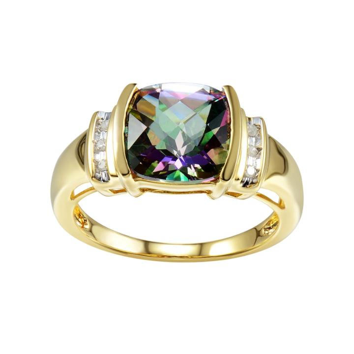 Mystic Fire Topaz & Diamond Accent 14k Gold-plated Silver Ring, Women's, Size: 6, Green