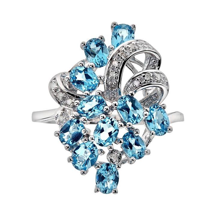 Sterling Silver Swiss Blue Topaz And Diamond Accent Ring, Adult Unisex, Size: 5