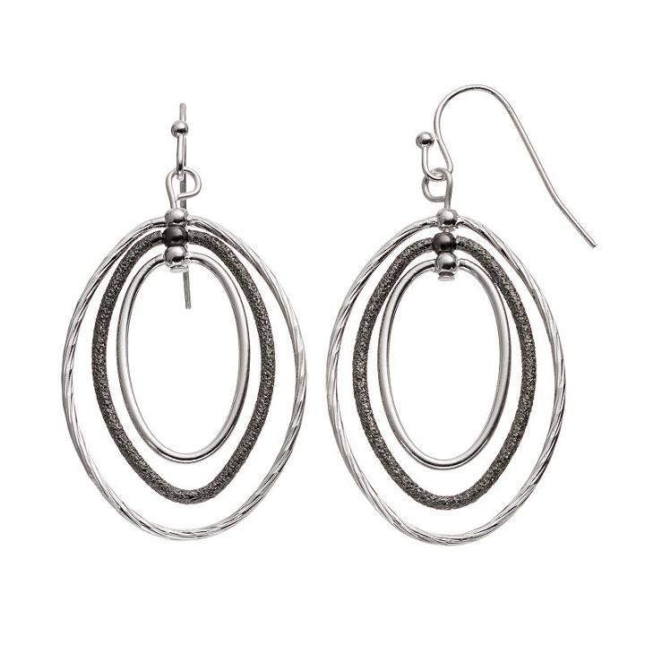Textured Two Tone Triple Oval Drop Hoop Earrings, Women's, Ovrfl Oth