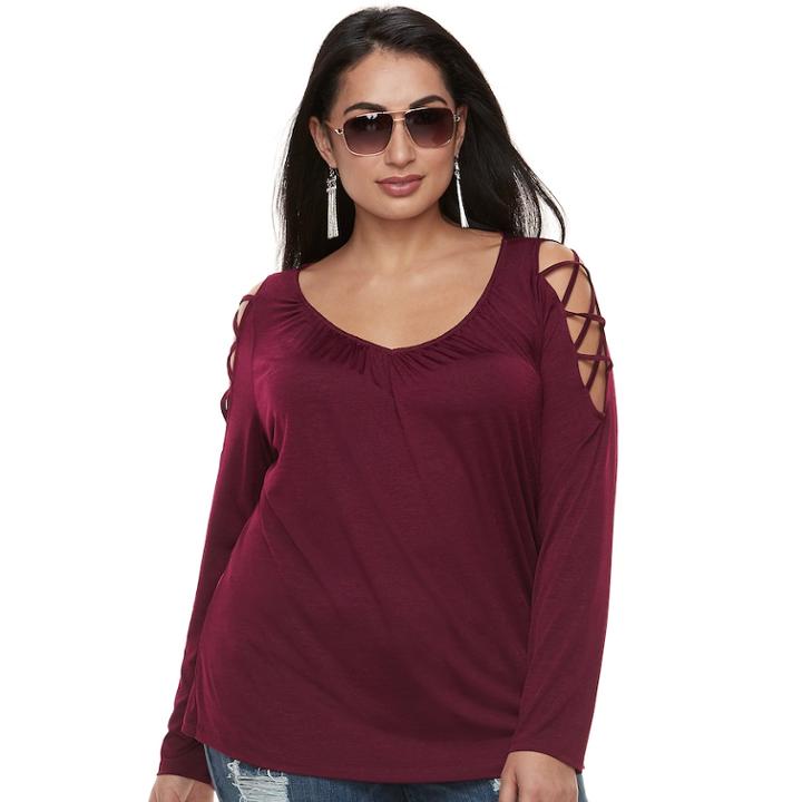 Plus Size Jennifer Lopez Strappy Cutout Tee, Women's, Size: 3xl, Med Purple