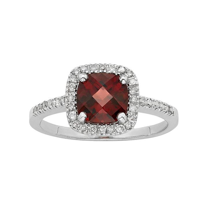 Garnet & 1/5 Carat T.w. Diamond 10k White Gold Halo Ring, Women's, Size: 7, Red