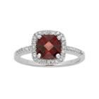 Garnet & 1/5 Carat T.w. Diamond 10k White Gold Halo Ring, Women's, Size: 7, Red