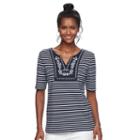 Women's Croft & Barrow&reg; Striped Embroidered Bib Top, Size: Small, Dark Blue