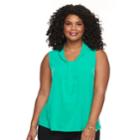 Plus Size Dana Buchman Printed Knot-front Top, Women's, Size: 3xl, Med Green