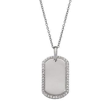Qnotes Cubic Zirconia Sterling Silver Dog Tag Necklace, White