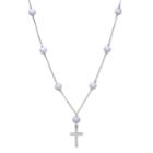 Sterling Silver Blue Agate & Cubic Zirconia Beaded Cross Necklace, Women's, Size: 18