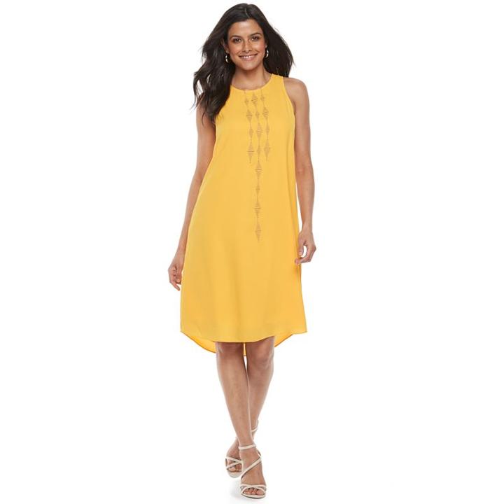 Women's Apt. 9&reg; Embroidered High-neck Shift Dress, Size: Large, Gold