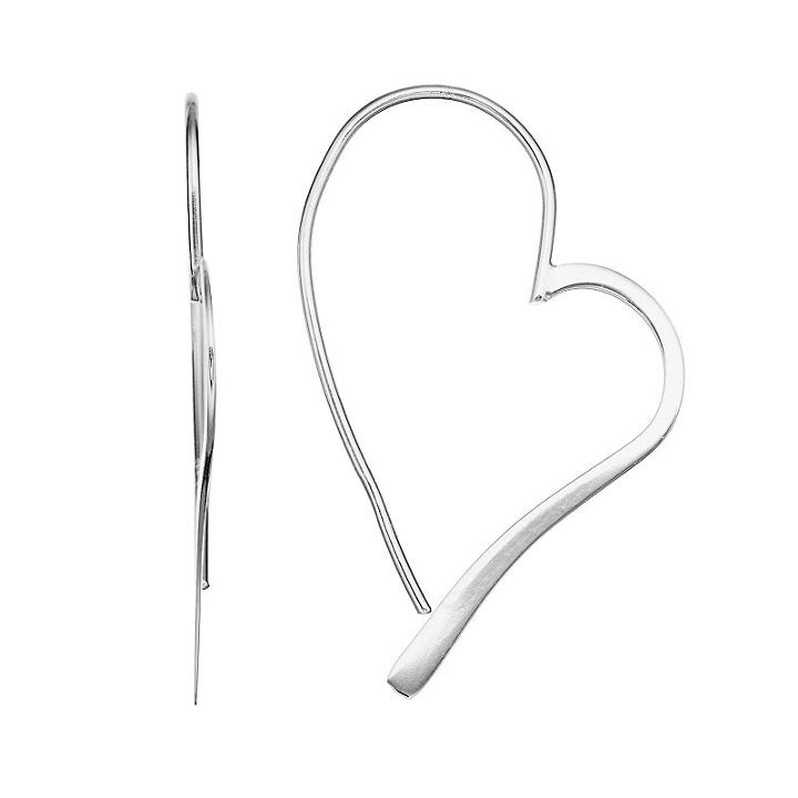 Sterling Silver Heart Threader Earrings, Adult Unisex, Grey
