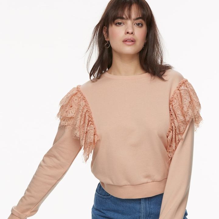 K/lab Lace Cropped Sweatshirt, Teens, Size: Xl, Med Pink