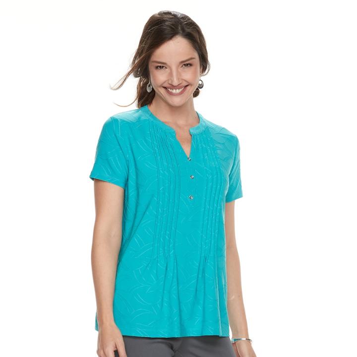 Women's Croft & Barrow&reg; Jacquard Pintuck Henley Top, Size: Small, Dark Blue