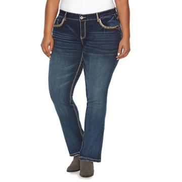 Plus Size Rhythm In Blues Embroidered Slim Bootcut Jeans, Women's, Size: 16 W, Dark Blue