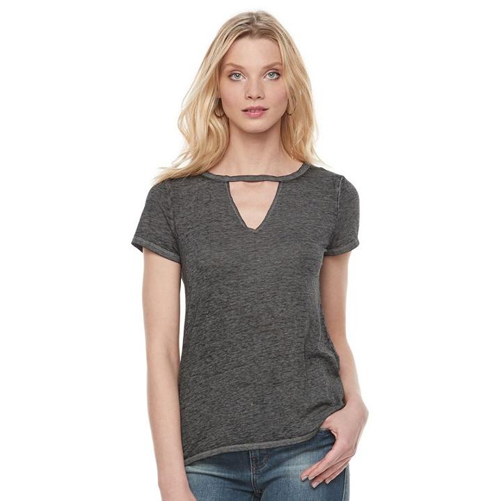 Women's Rock & Republic® Cutout Tee, Size: Large, Med Grey