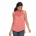 Women's Apt. 9&reg; Embroidered Georgette Tank, Size: Small, Lt Orange