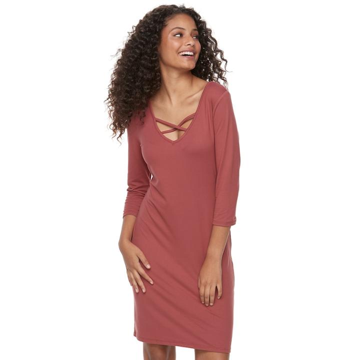 Juniors' Mudd&reg; Cross Front Bodycon Dress, Teens, Size: Xs, Dark Pink