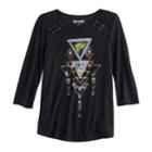 Girls 7-16 Mudd&reg; 3/4-sleeve Lace Shoulder Raglan Tunic, Size: 10, Black
