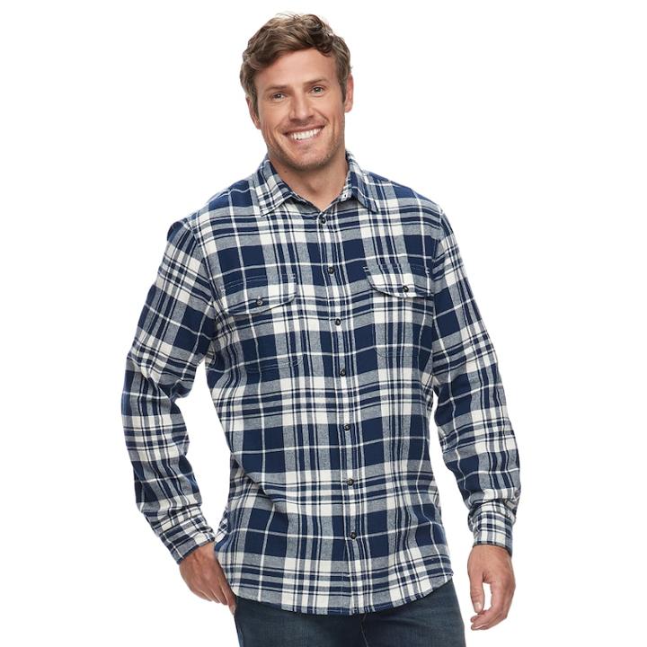 Big & Tall Sonoma Goods For Life&trade; Slim-fit Supersoft Flannel Button-down Shirt, Men's, Size: M Tall, Dark Blue