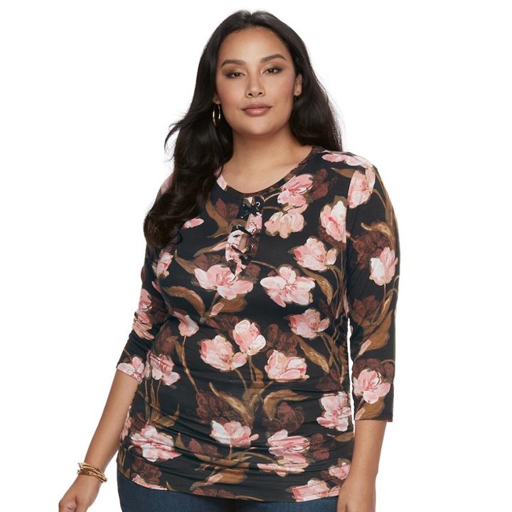 Plus Size Jennifer Lopez Lace-up Tee, Women's, Size: 3xl, Black