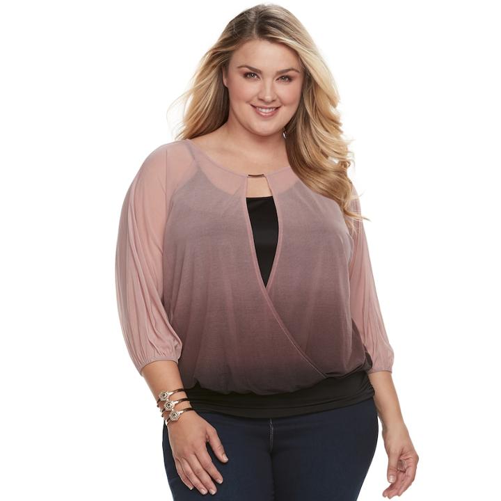 Plus Size Jennifer Lopez Surplice Mesh Top, Women's, Size: 1xl, Multicolor