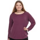 Junior's Plus Size Pink Republic Lace-up Raglan Top, Teens, Size: 1xl, Med Purple