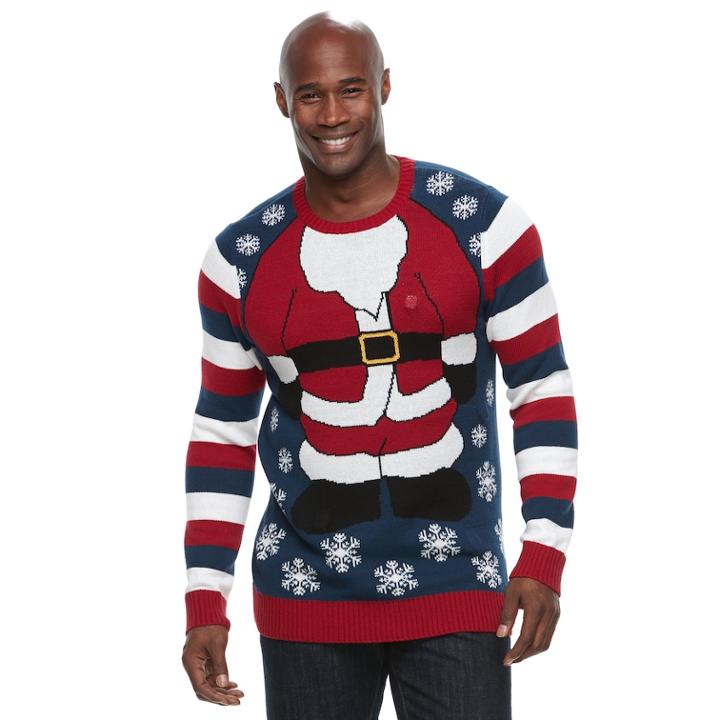 Big & Tall Santa Ugly Christmas Sweater, Men's, Size: L Tall, Dark Blue