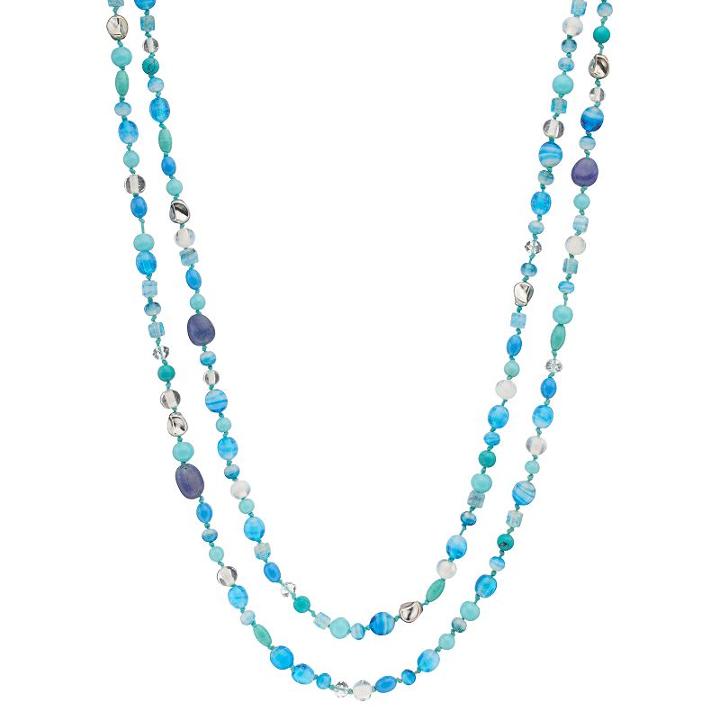 Blue Beaded Long Double Strand Necklace, Women's, Turq/aqua