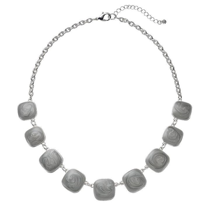 Gray Swirling Square Necklace, Women's, Grey