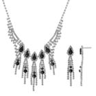 Crystal Allure Fringe Necklace And Linear Drop Earring Set, Women's, Size: 13.5, Black