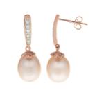 14k Rose Gold Freshwater Cultured Pearl & Diamond Accent Drop Earrings, Women's, White
