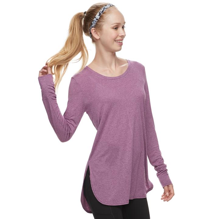 Women's Tek Gear&reg; High Slit Long Sleeve Tunic Tee, Size: Xl, Drk Purple