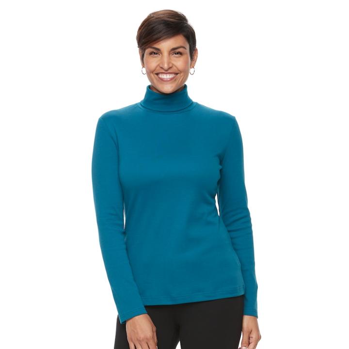 Women's Croft & Barrow&reg; Long Sleeve Turtleneck Top, Size: Large, Dark Blue