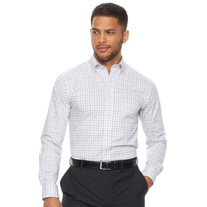 Men's Chaps Regular Fit Comfort Stretch Button-down Collar Dress Shirt, Size: 15.5-32/33, Med Pink