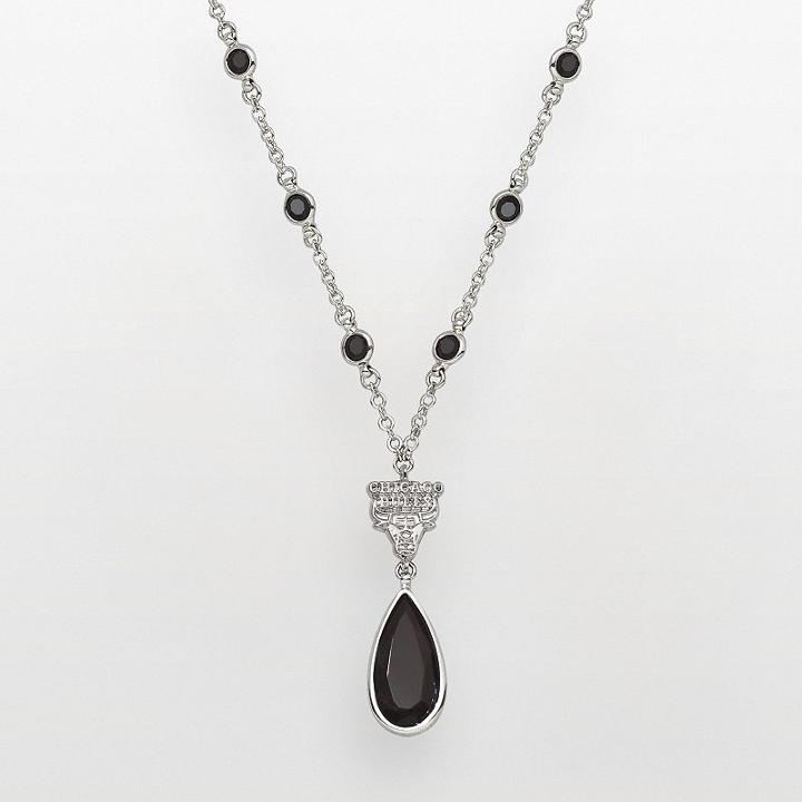Chicago Bulls Silver Tone Crystal Y Necklace, Women's, Black