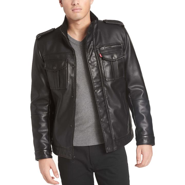 Men's Levi's&reg; Sherpa-lined Faux-leather Military Jacket, Size: Small, Black