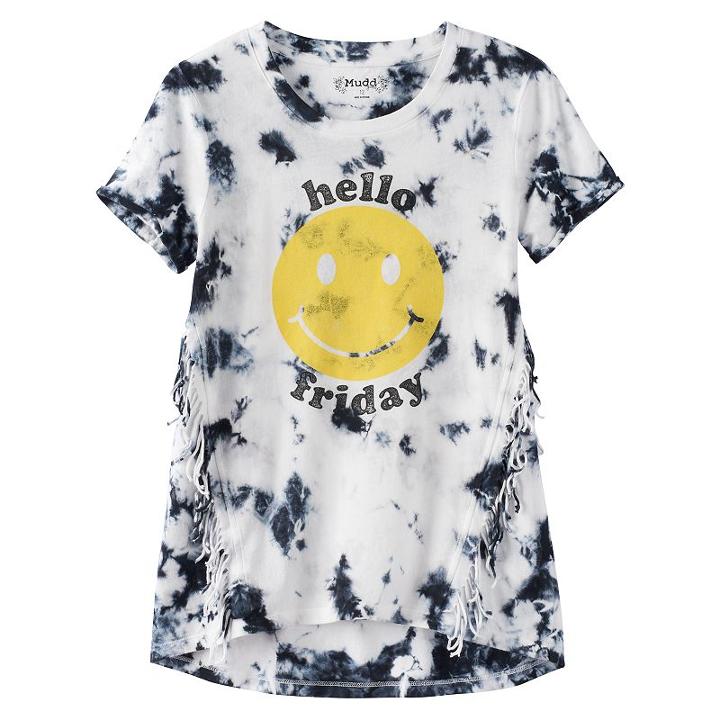 Girls 7-16 & Plus Size Mudd&reg; Tie-dye Ombre Fringe Tee, Girl's, Size: 18 1/2, Black