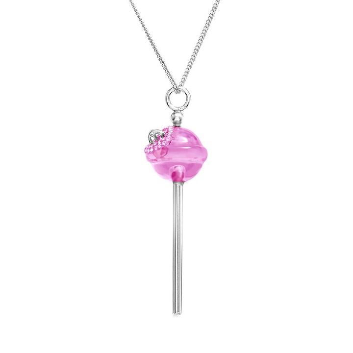 Amore By Simone I. Smith A Sweet Touch Of Hope Platinum Over Silver Crystal Lollipop Pendant, Women's, Size: 18, Pink